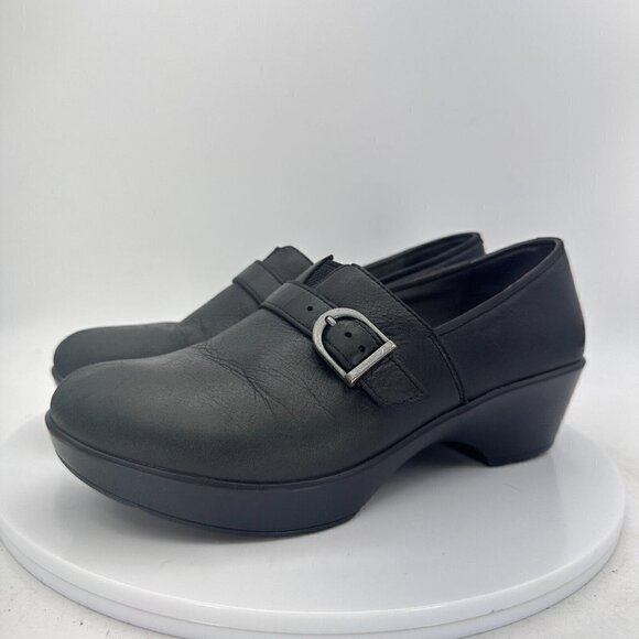 Dansko Jane Women Size 7 Black Leather Buckle Slip On Clog Shoes 9708020202 - Picture 1 of 13